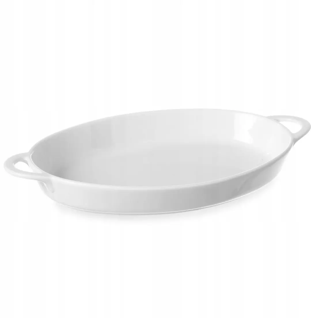 Ovale ovenschotel 21.5x14 cm, witte porselein, met handvatten