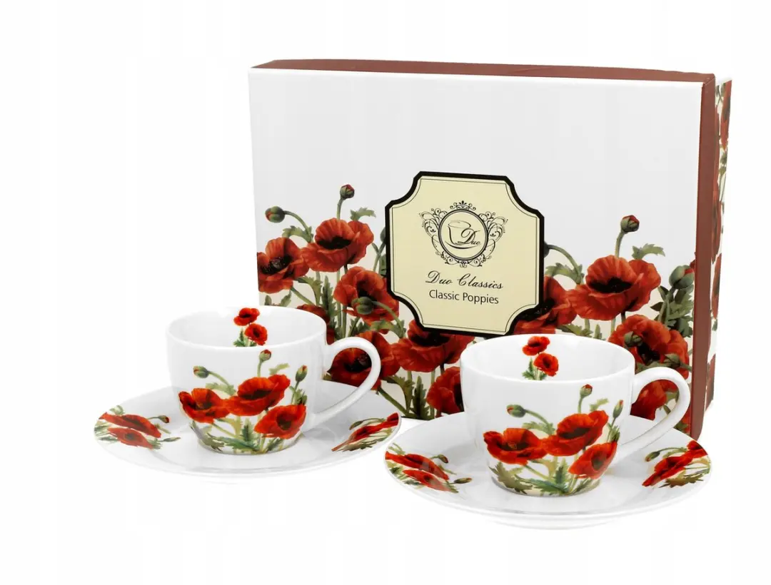 Espresso kopjes met schotels 110 ml, 2 stuks, CLASSIC POPPIES