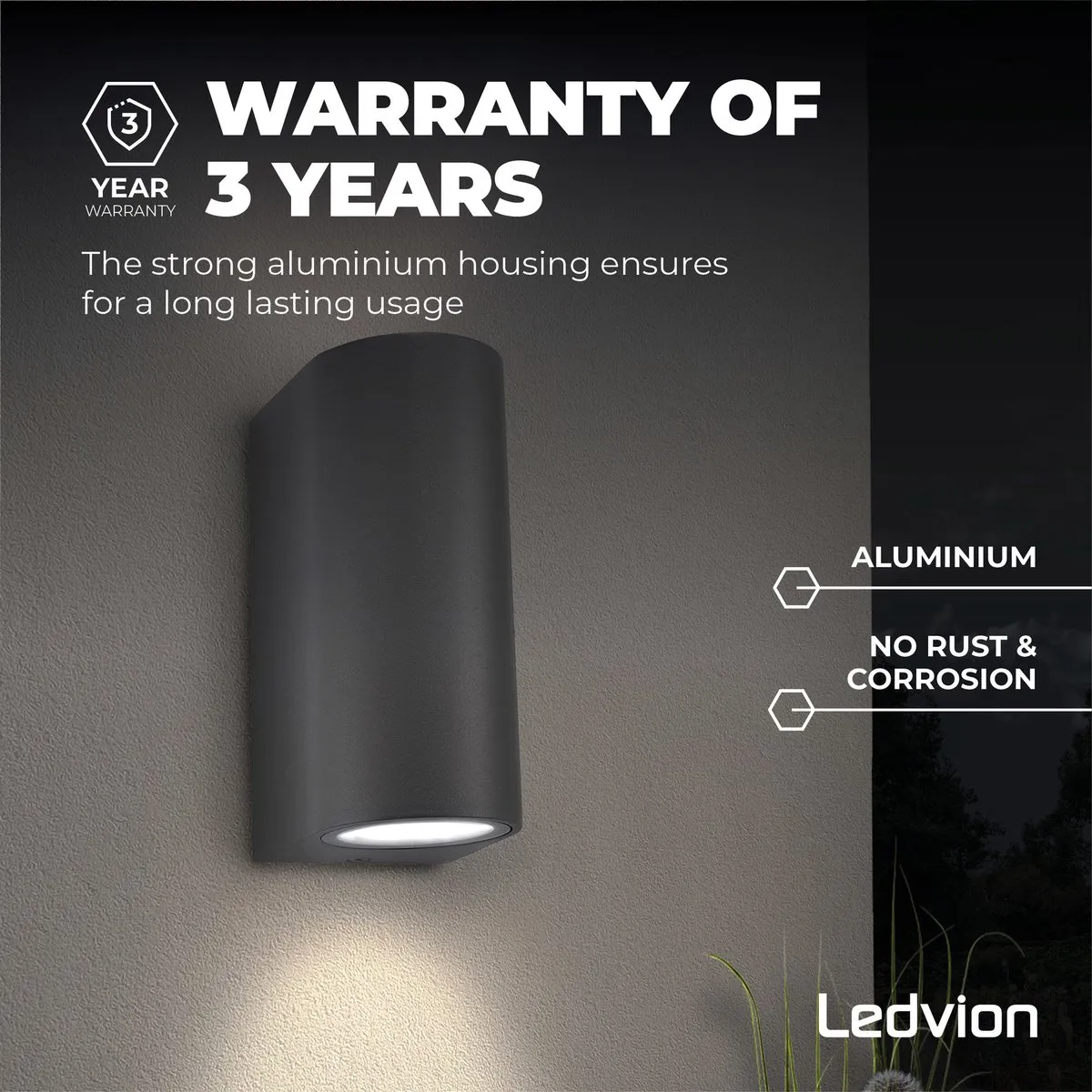 LEDVION Antraciet Wandlamp GU10 IP54 - 2 Stuks