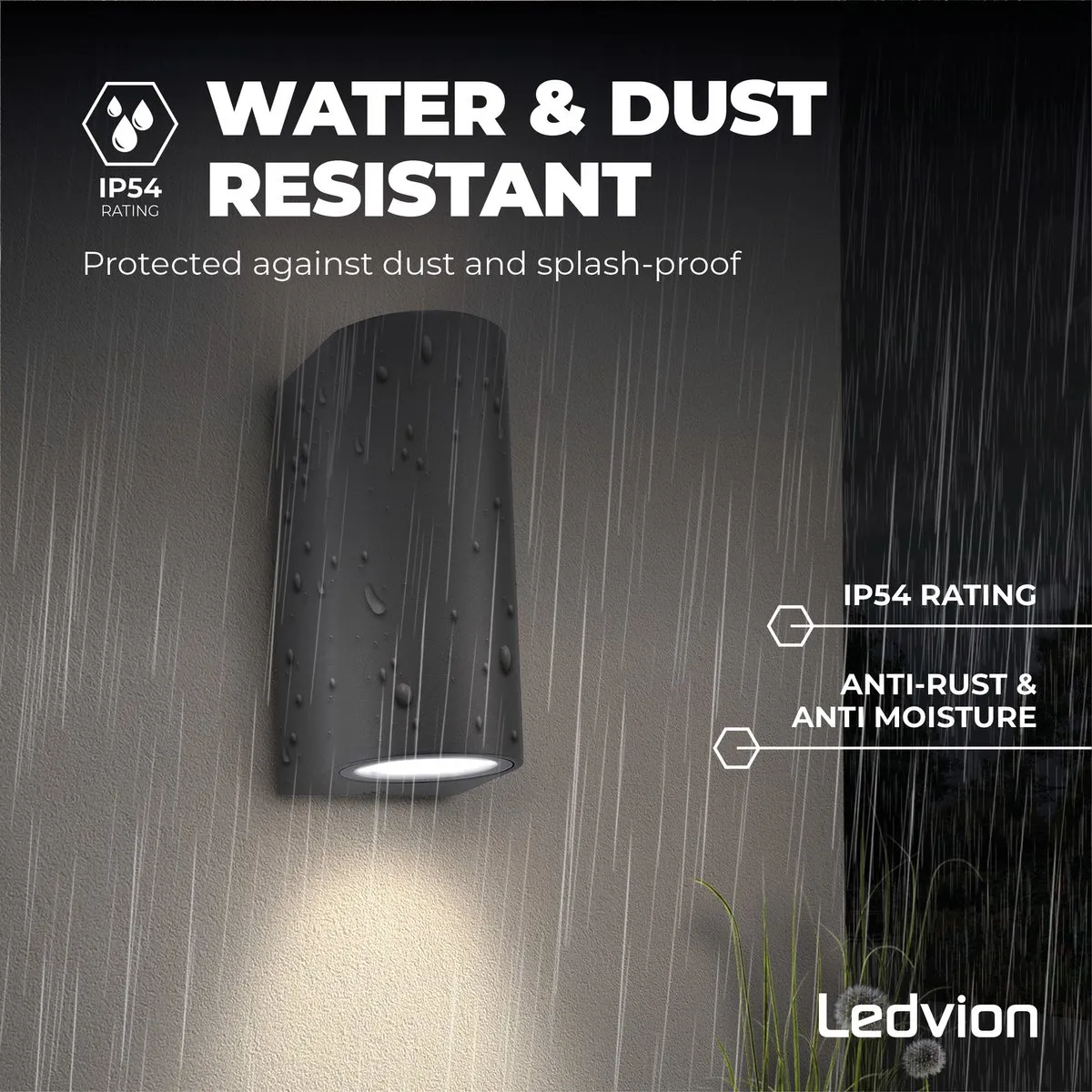 LEDVION Antraciet Wandlamp GU10 IP54 - 2 Stuks