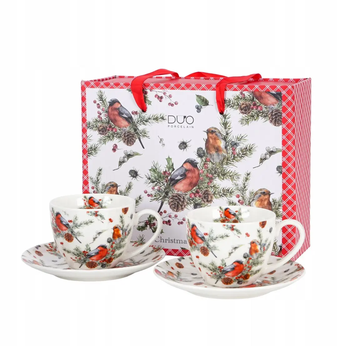 Kerst Vogels Porseleinen Kopjes met Schotels