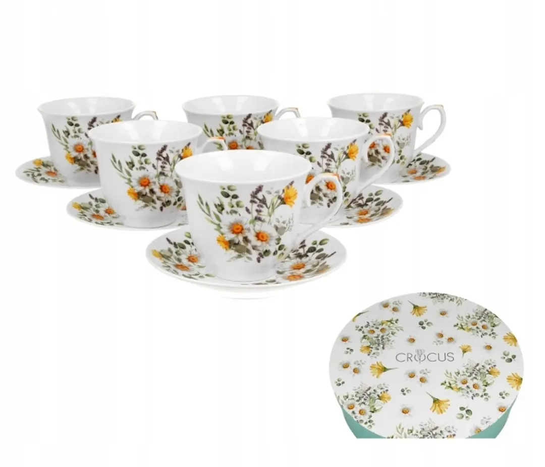 Duo Daisy Porseleinen Kopjes met Schotels (6 stuks, 250 ml)