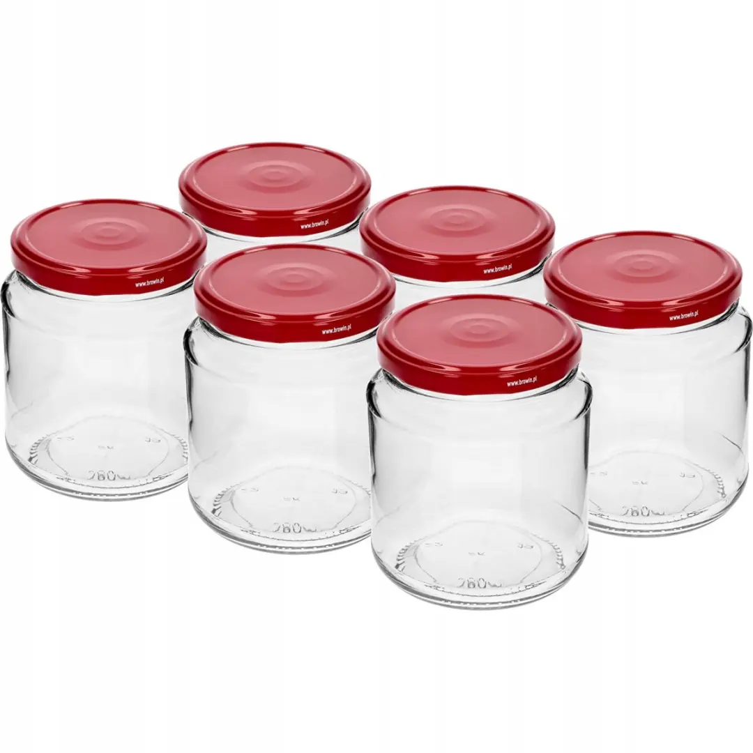 6x Glazen Potten 580ml met Rode Schroefdeksels