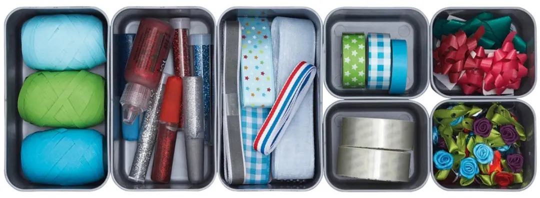 Sunware Q-line Opbergbox 7 Bakjes 2,5L - 39x14x6,5cm Grijs - afbeelding 4 van 4