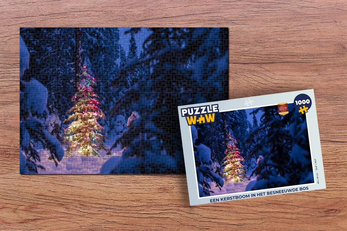 PuzzleWow Kerstboom in Besneeuwd Bos Legpuzzel 1000 Stuks - Multicolor