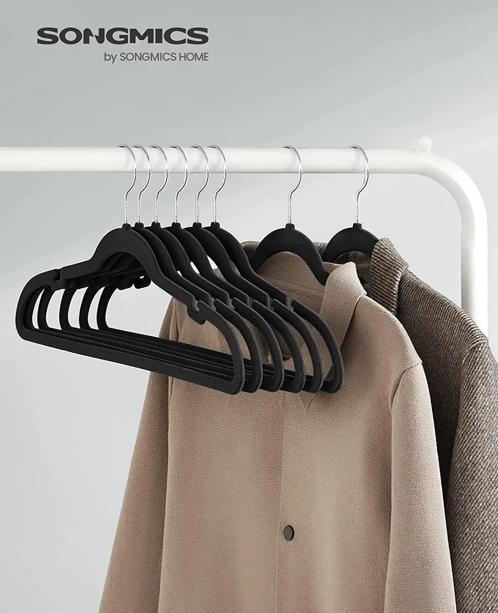 Songmics Fluwelen Kleerhangers 30 Stuks - Zwart - afbeelding 2 van 3
