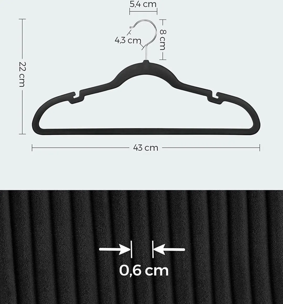 Songmics Fluwelen Kleerhangers 30 Stuks - Zwart - afbeelding 3 van 3