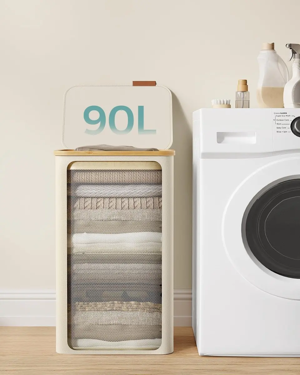 Songmics Opvouwbare Wastafel 90L - Oxfordstof - Crèmewit - afbeelding 3 van 6