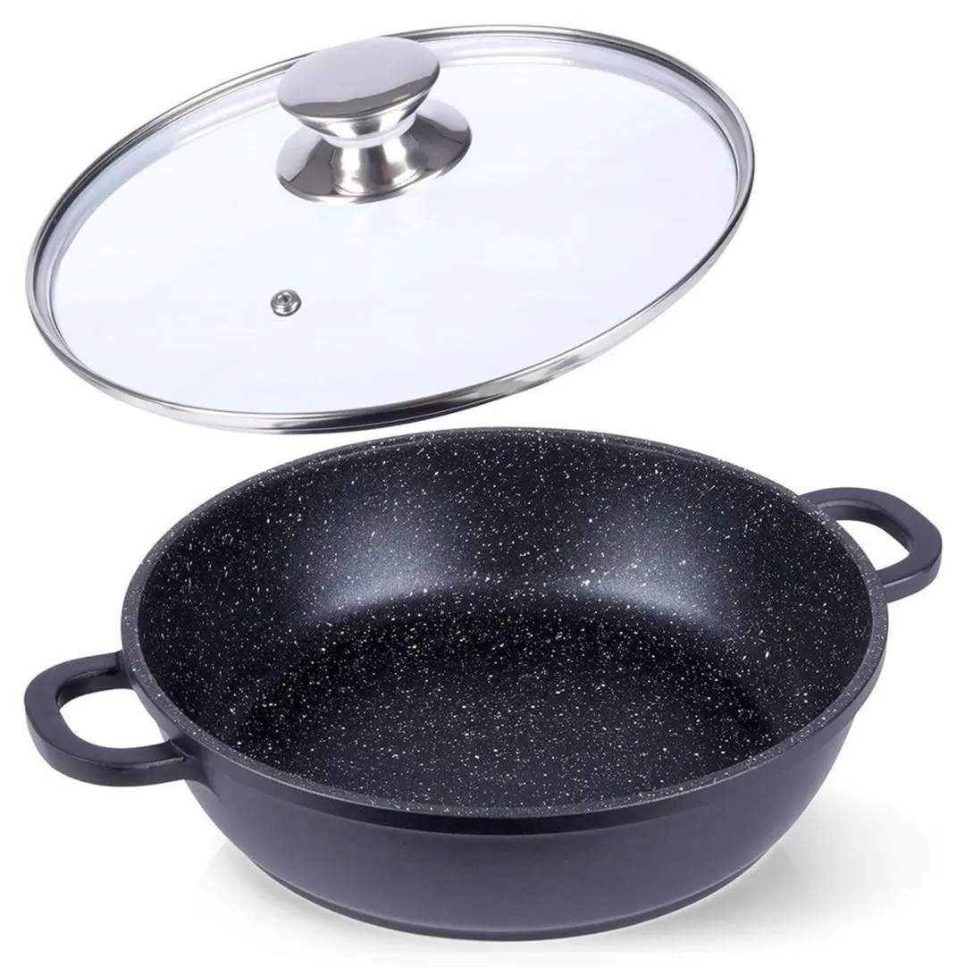 Granit Pannenkoek met Glazen Deksel 24 cm