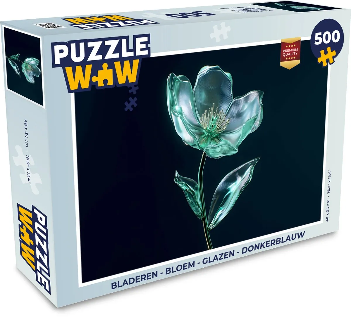 PuzzleWow Legpuzzel 500 Stuks - Donkerblauw - Bladeren/Bloem/Glazen