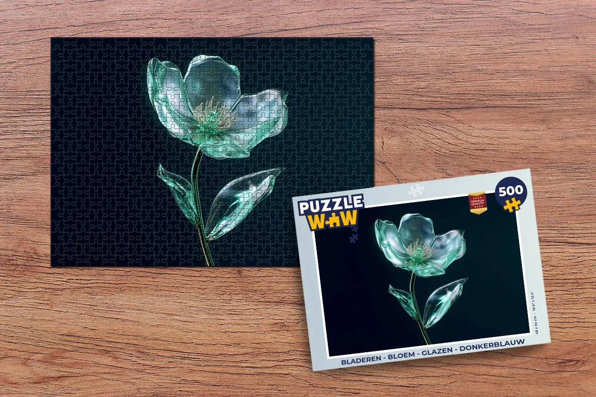 PuzzleWow Legpuzzel 500 Stuks - Donkerblauw - Bladeren/Bloem/Glazen