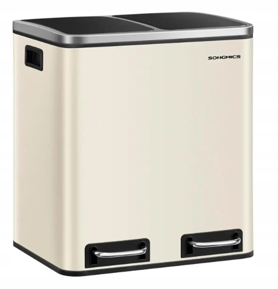 Dubbele Afvalscheidingsbak met Pedaal, 2x15L, Soft Close, Zandbeige/Zwart