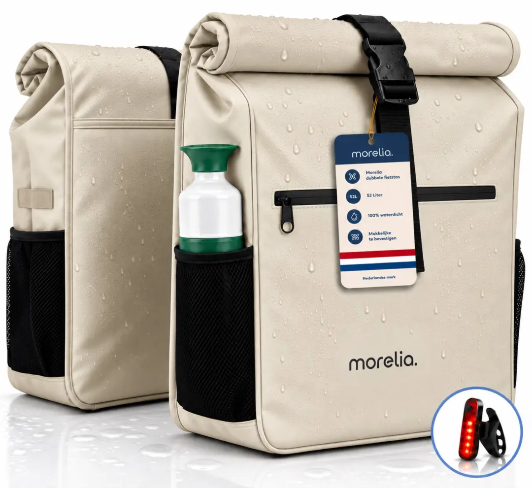 Morelia® Fietstas Dubbele Rolltop (52 Liter Beige)