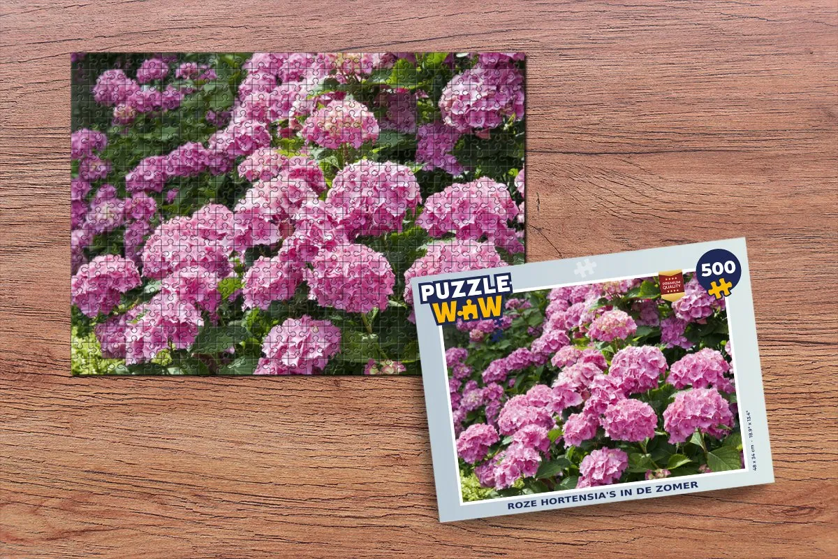 PuzzleWow Legpuzzel Roze Hortensia's Zomer 500 Stuks - Multicolor