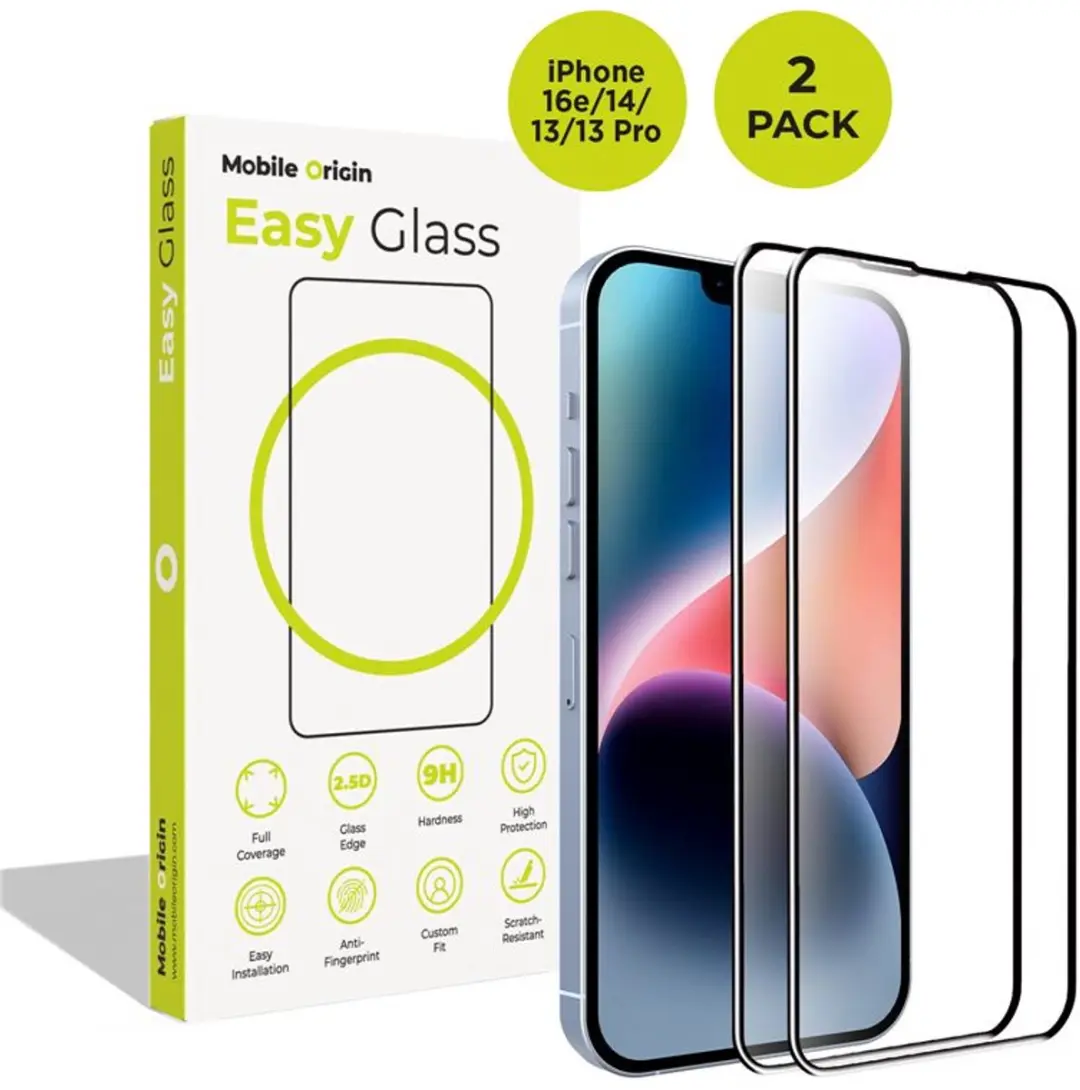 Mobile Origin Easyglass iPhone 16/14/13/13 Pro - 2 Stuks - Transparent