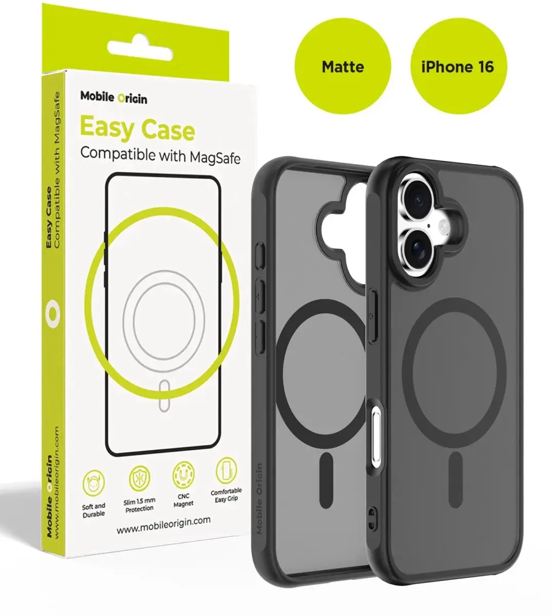 Mobile Origin Hybrid MagSafe Hoesje Matzwart - iPhone 16 - 1 Pasje