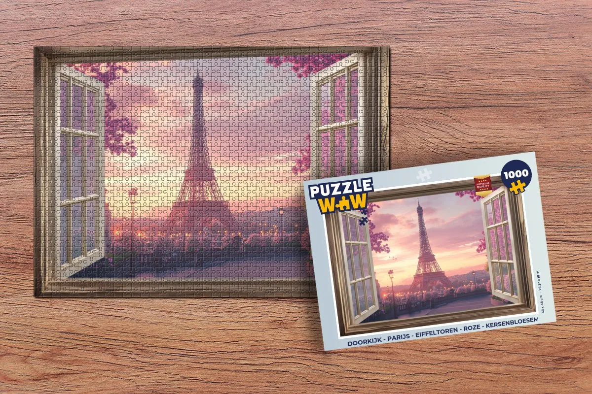 PuzzleWow Parijs Doorkijk Legpuzzel 1000 Stuks - Roze