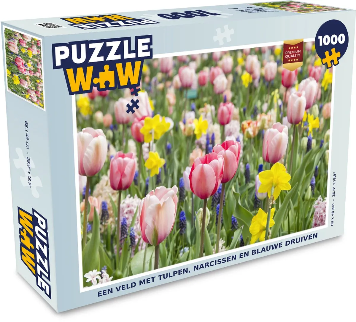 PuzzleWow Legpuzzel Een veld met tulpen - 1000 Stuks - Multicolor