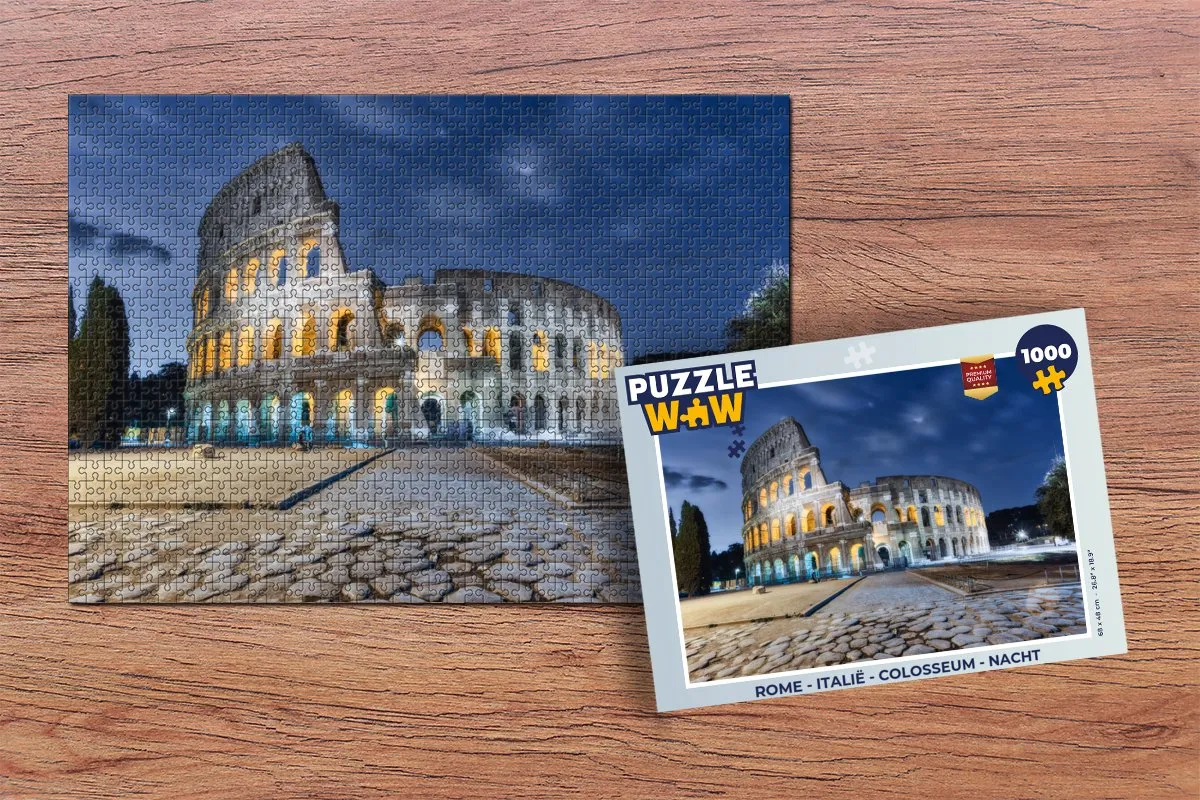 PuzzleWow Rome - Colosseum Nacht Legpuzzel 1000 Stuks - Multicolor