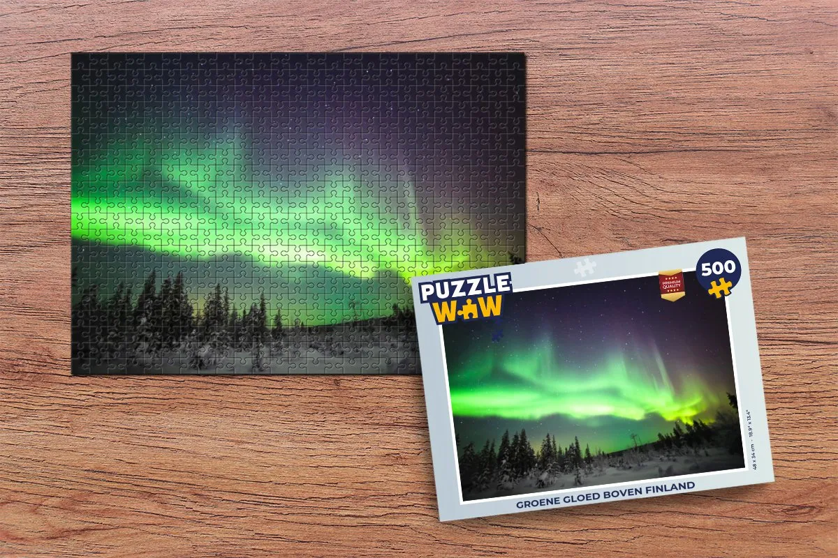 PuzzleWow Legpuzzel Groene gloed boven Finland 500 Stuks - Multicolor