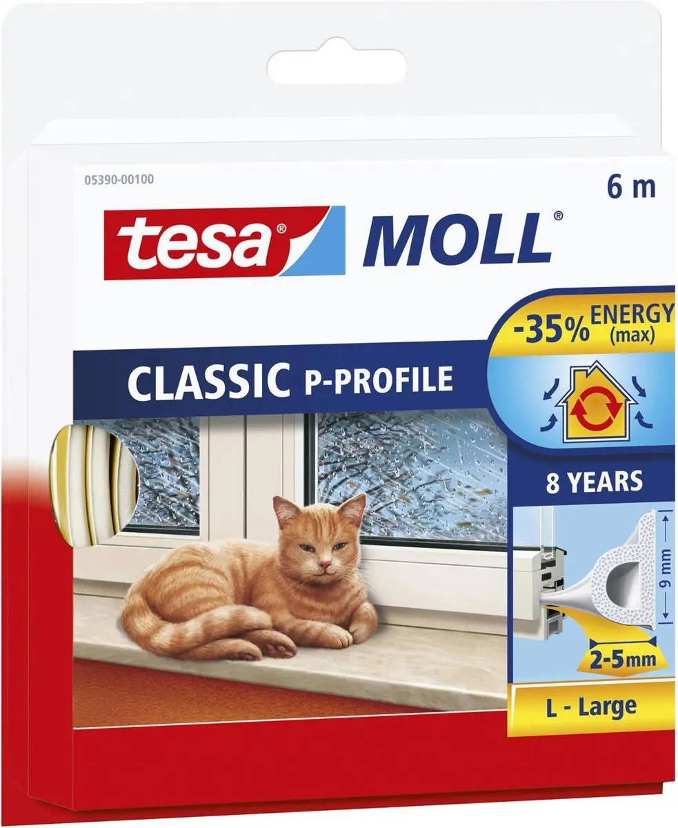 Tesa Tochtstrip P Rubber 6m 0,9cm Wit