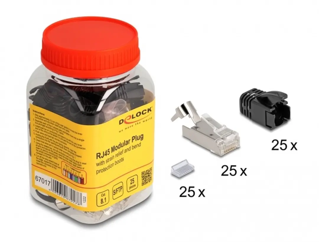 Delock RJ45 Modular Plug with strain relief Cat.8.1 and bend protection boots 25