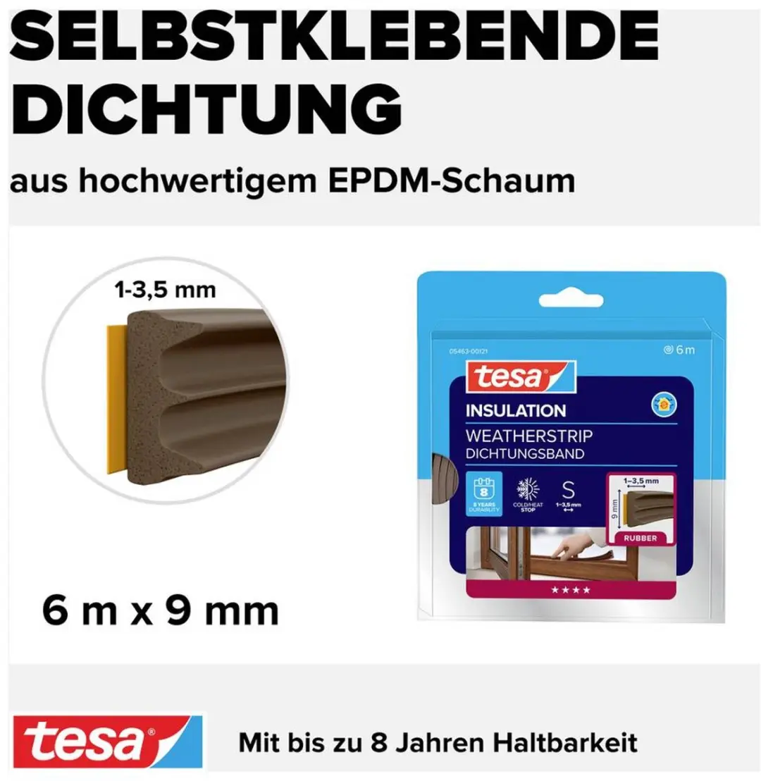 Tesa tesamoll E-Profiel Tochtstrip 6m x 9mm - Bruin - afbeelding 3 van 6