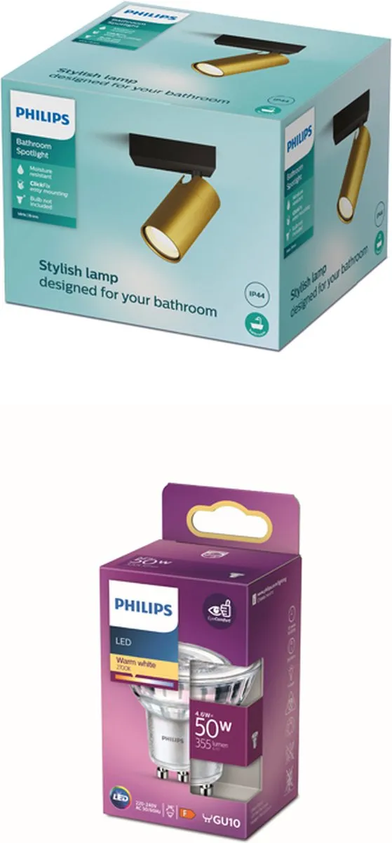 Philips Idris Opbouwspot GU10 4.6W - Zwart/Goud