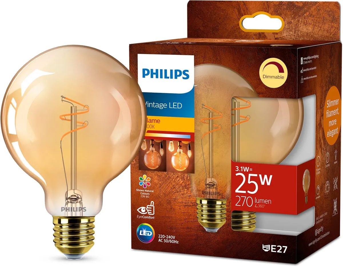 Philips LED Globe Spiraal Goud 25W E27