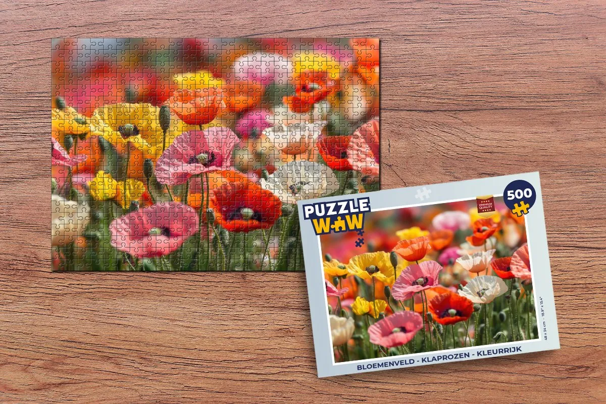PuzzleWow Bloemenveld Legpuzzel 500 Stuks - Klaprozen