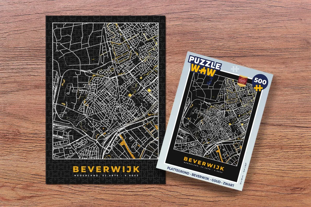 PuzzleWow Beverwijk Legpuzzel 500 Stuks - Goud/Zwart