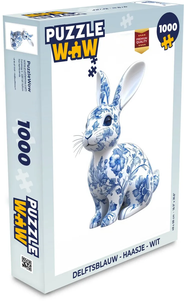 PuzzleWow Delftsblauw Paashaas Legpuzzel 1000 Stuks