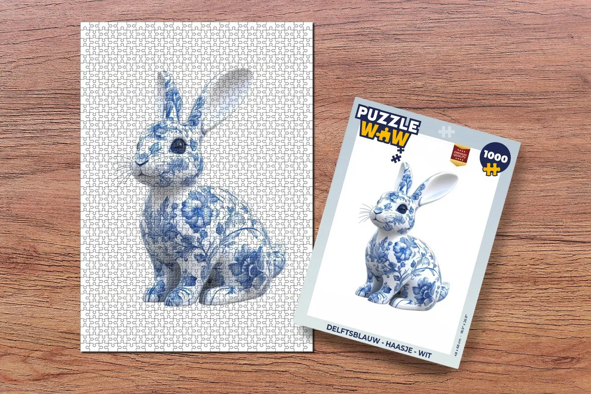 PuzzleWow Delftsblauw Paashaas Legpuzzel 1000 Stuks