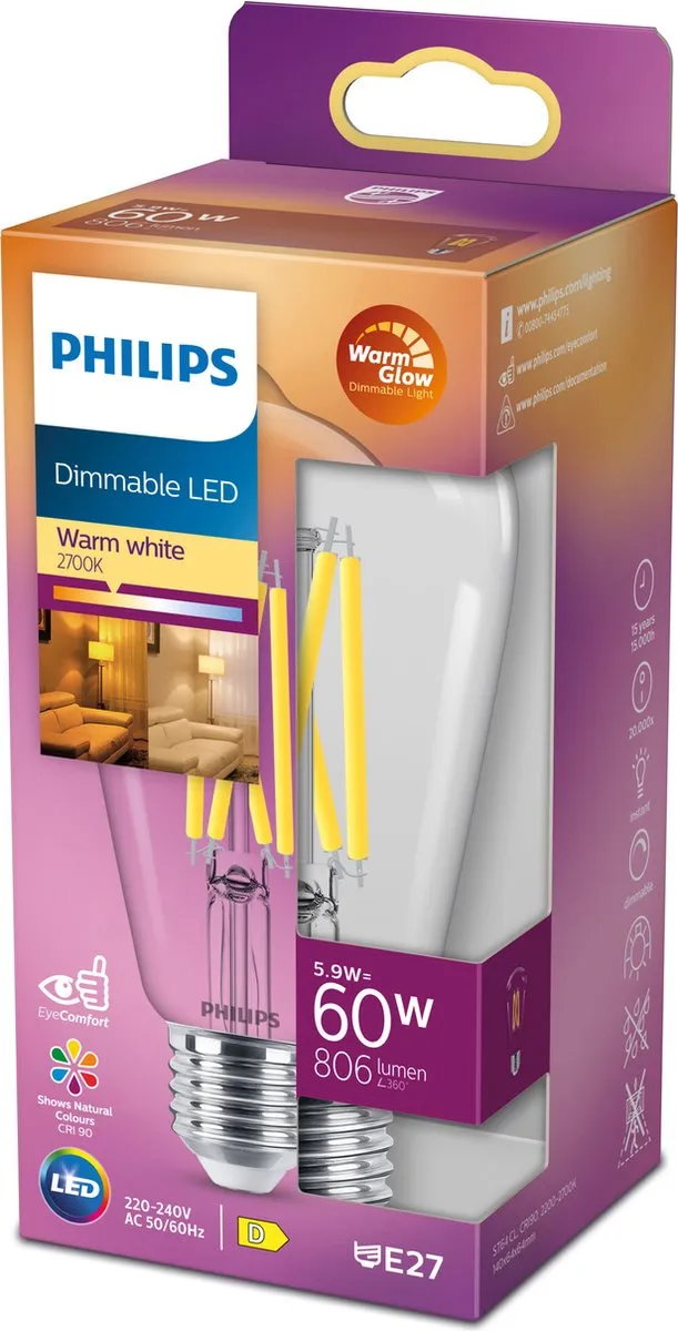 Philips LED Edison Transparant 60W E27