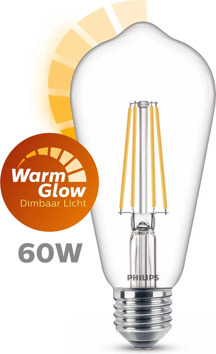 Philips LED Edison Transparant 60W E27 - Warmwit