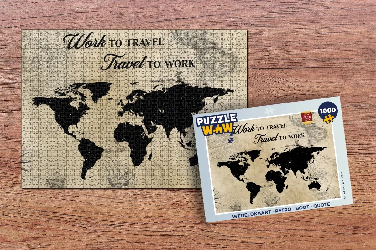 PuzzleWow Wereldkaart Retro Boot Quote Legpuzzel 1000 Stuks - Multicolor