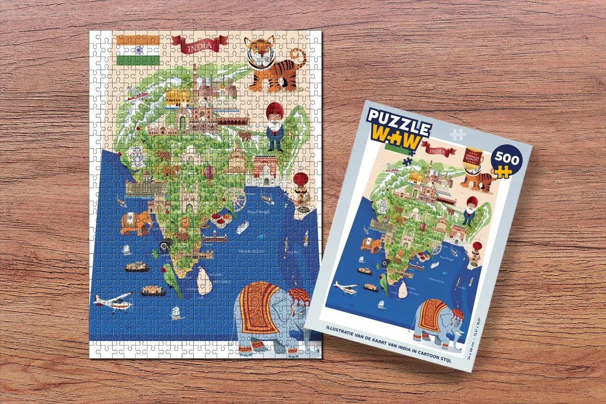 PuzzleWow India Cartoon Legpuzzel 500 Stuks - Multicolor
