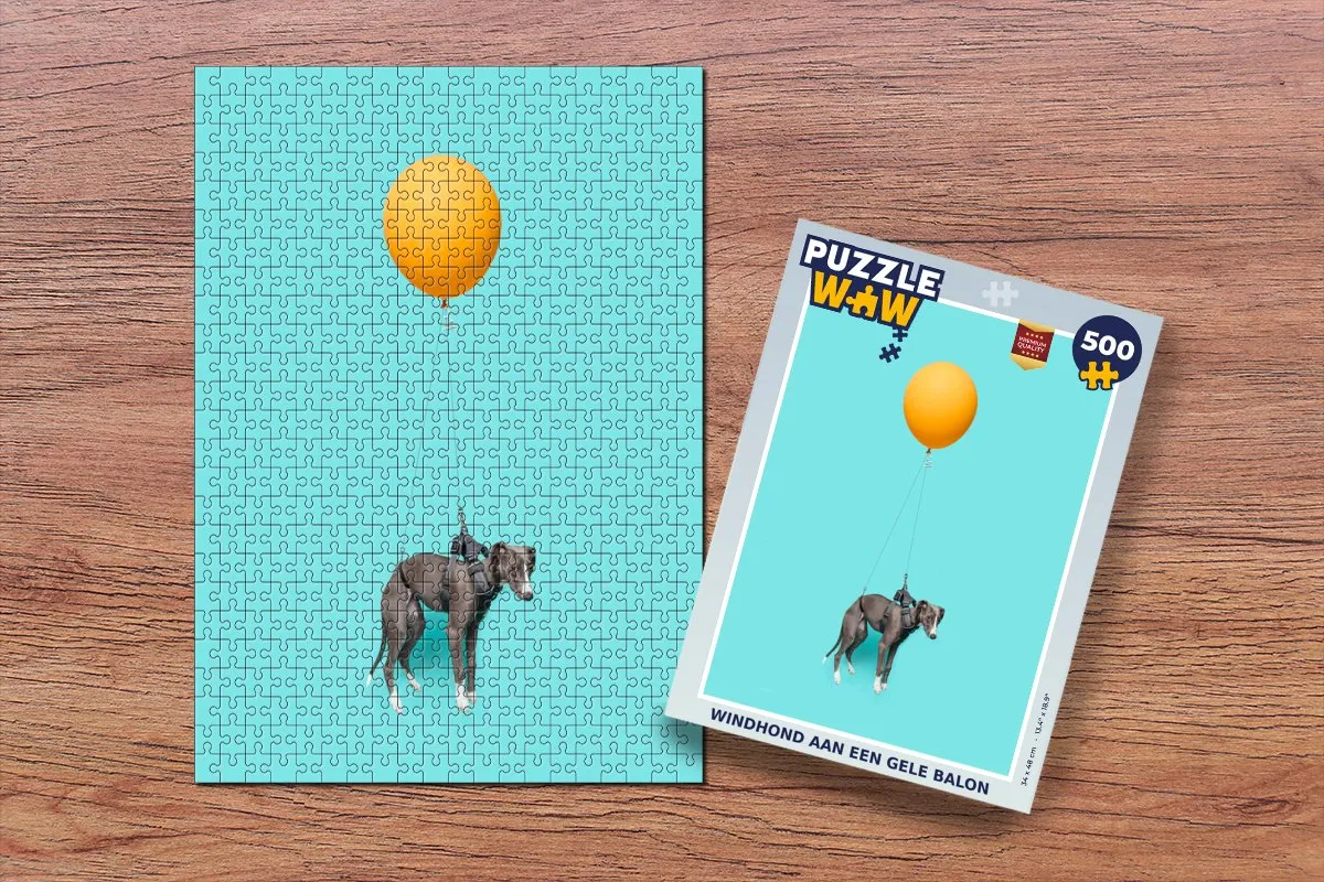 PuzzleWow Windhond aan een gele ballon Legpuzzel 500 Stuks - Multicolor