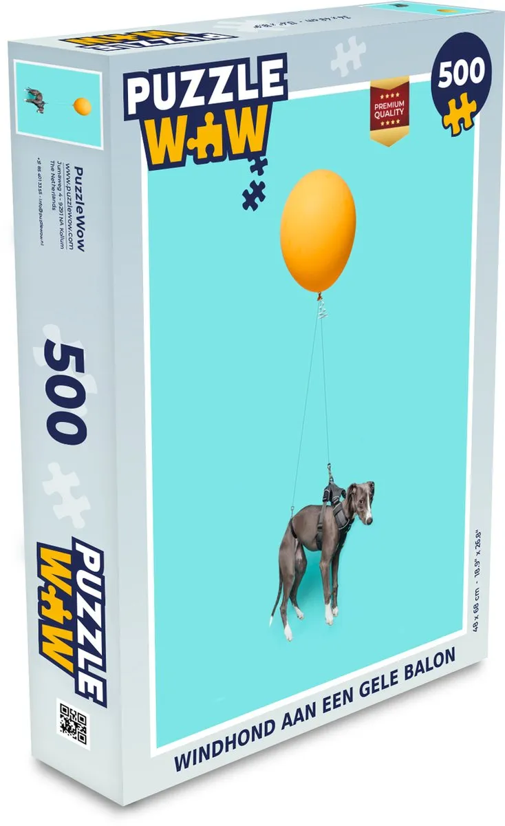 PuzzleWow Windhond aan een gele ballon Legpuzzel 500 Stuks - Multicolor