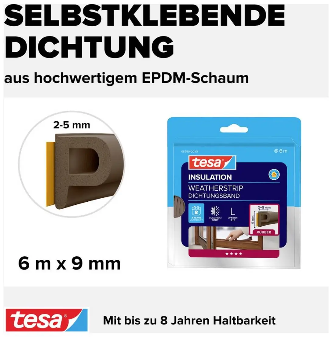 Tesa tesamoll Afdichtingstape P-PROFILE 05390-00101-00 - 6m x 9mm - Bruin - afbeelding 5 van 6