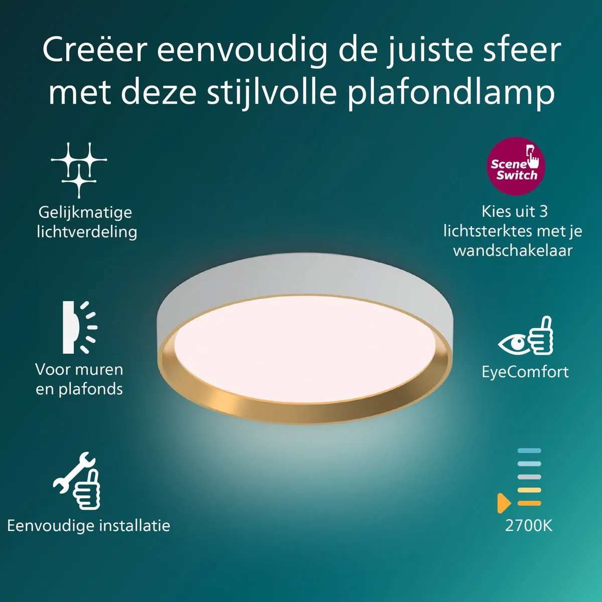 Philips Hanno Plafondlamp 24W - Warmwit - Ø38cm - Wit/Goud