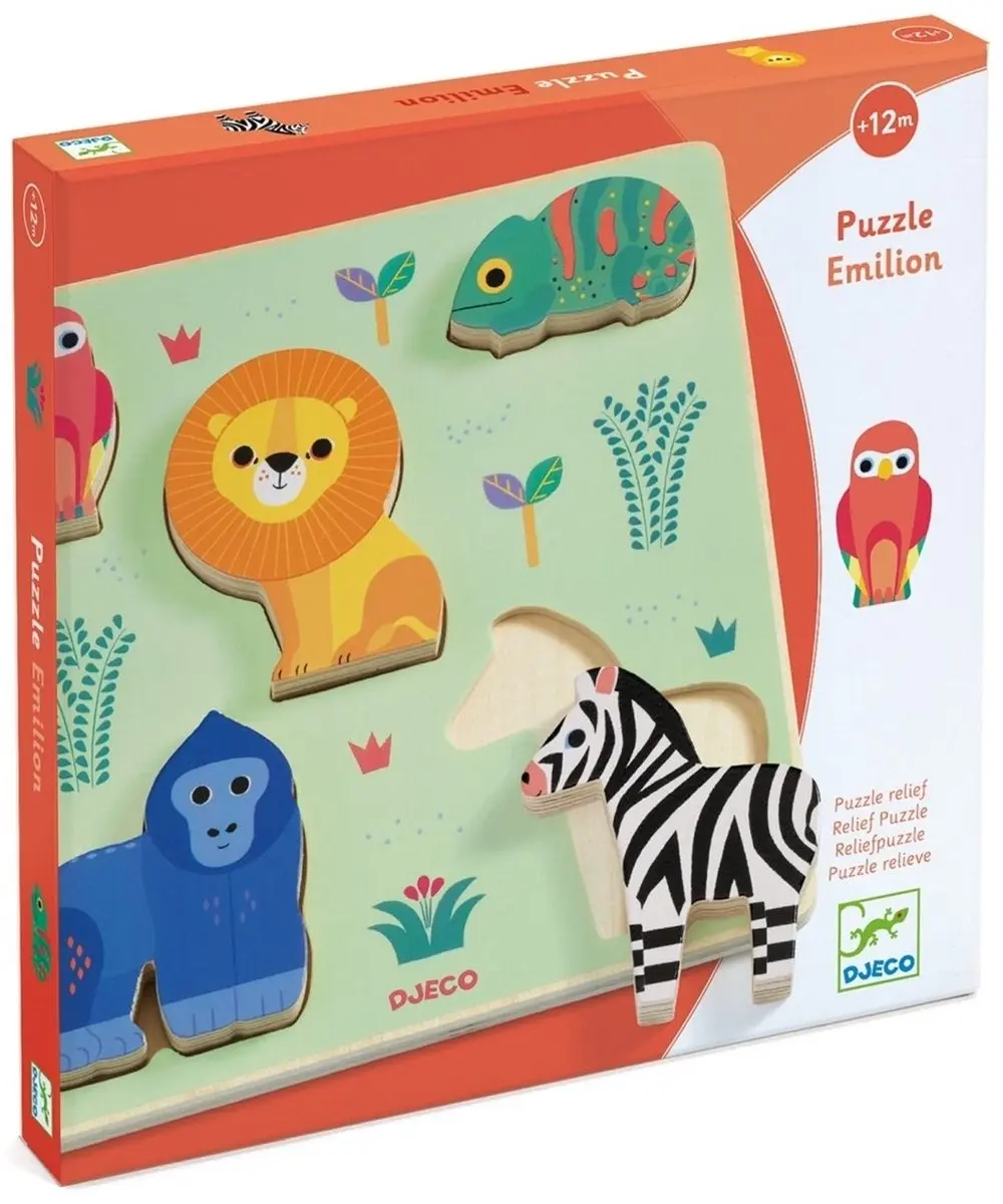Djeco Puzzle Chunky Emilion Vormenpuzzel 5 Stuks - Groen - afbeelding 2 van 3
