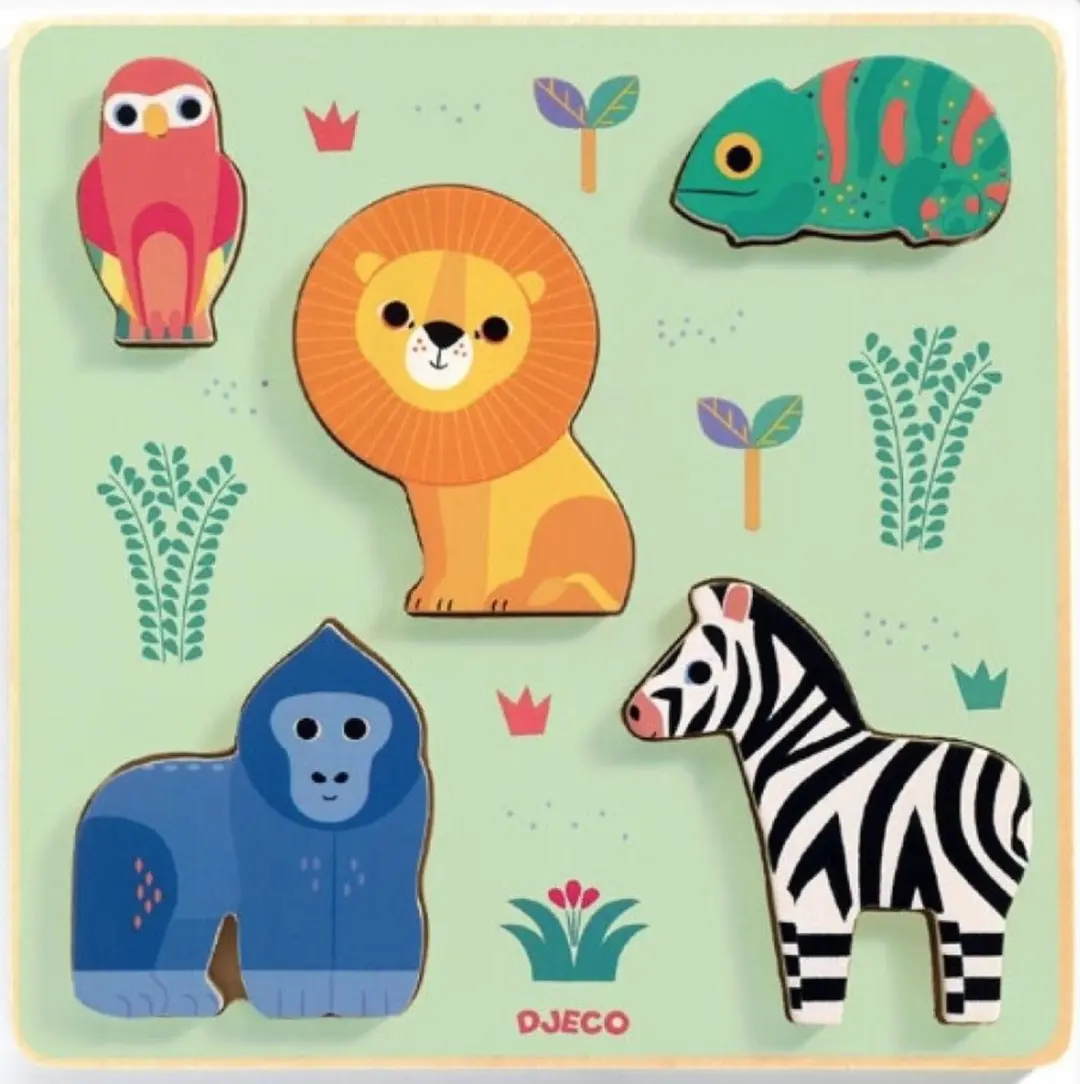 Djeco Puzzle Chunky Emilion Vormenpuzzel 5 Stuks - Groen - afbeelding 3 van 3