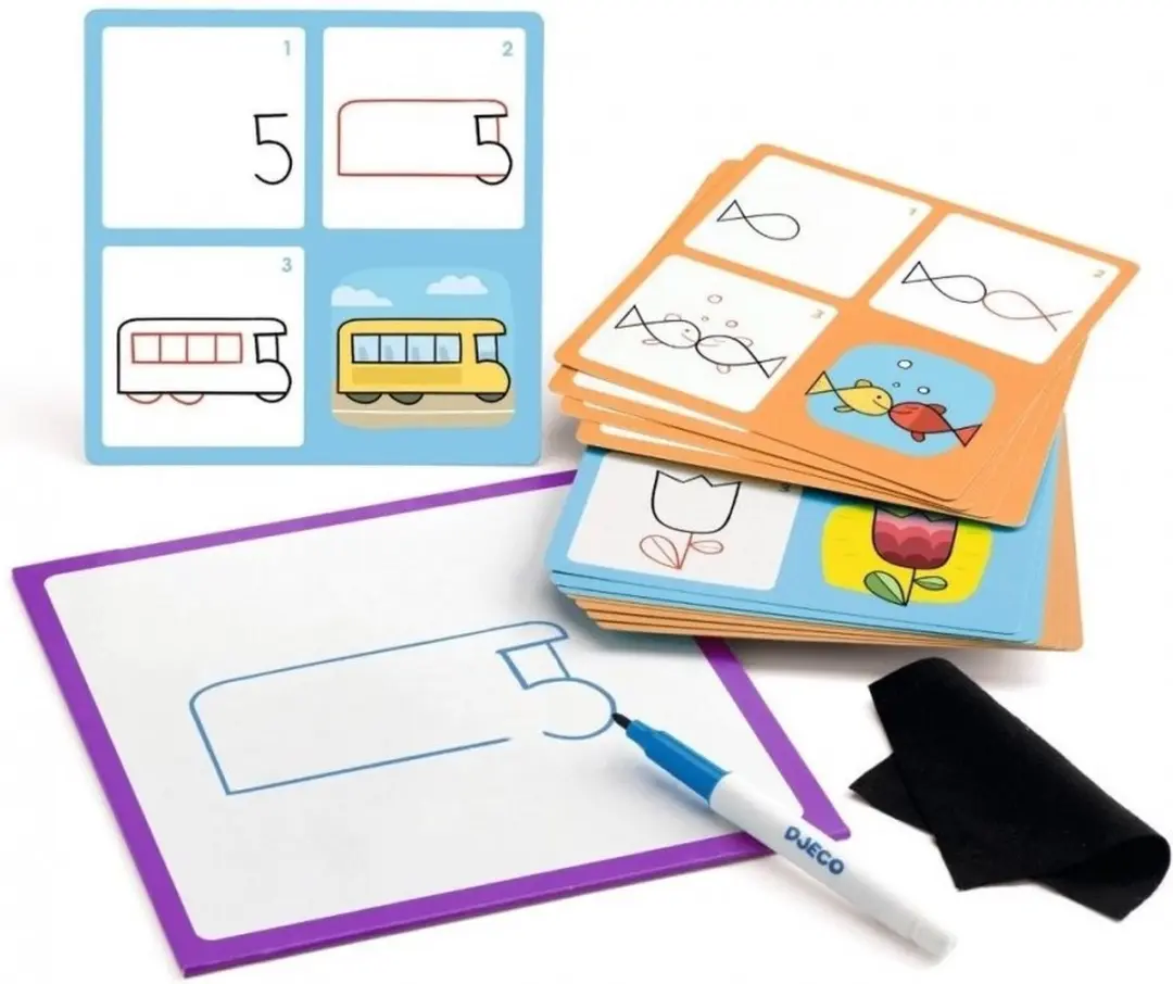 Djeco Leren Tekenen Stap voor Stap 1,2,3 & Co - Meerkleurig