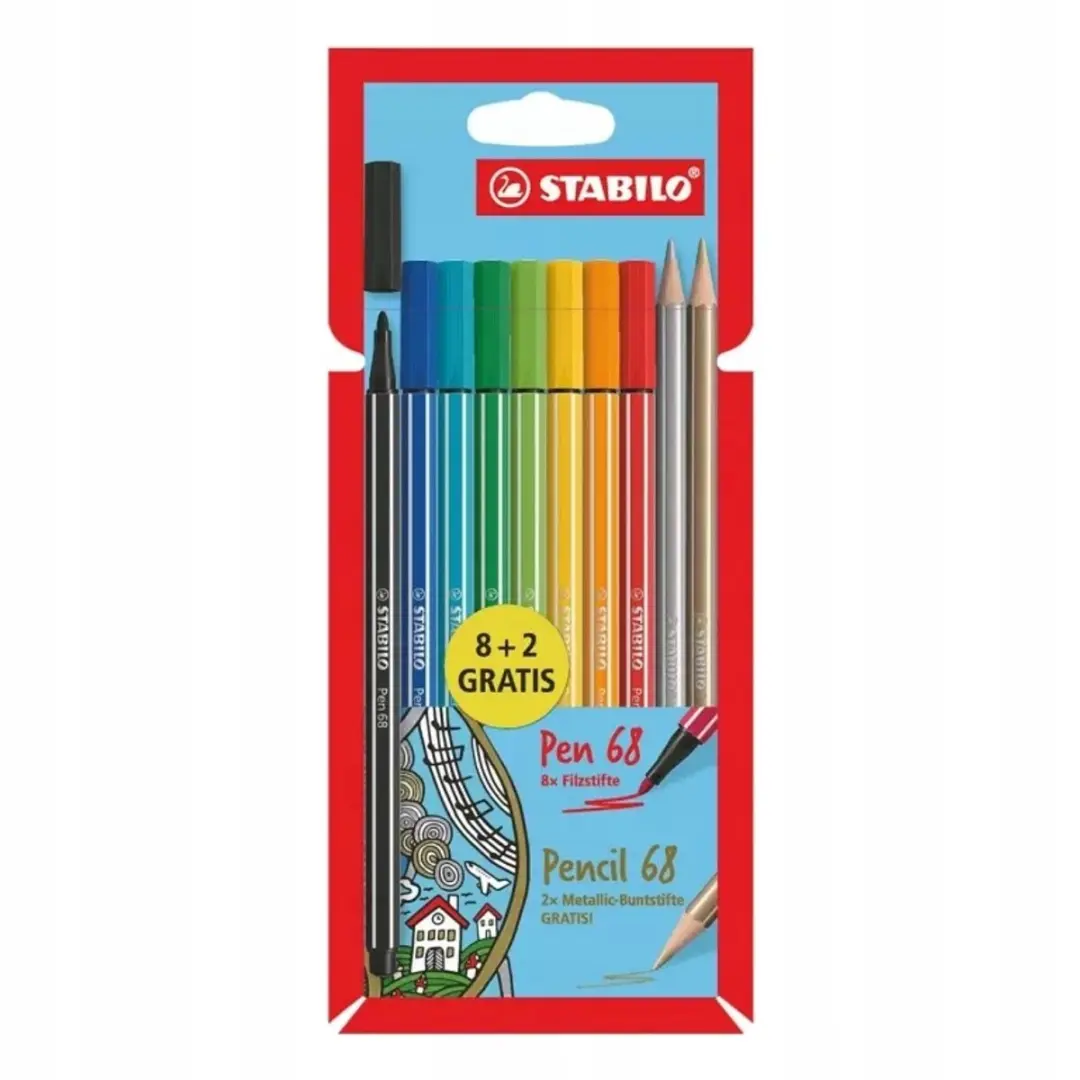 Stabilo pennenset: 8 kleuren + 2 potloden