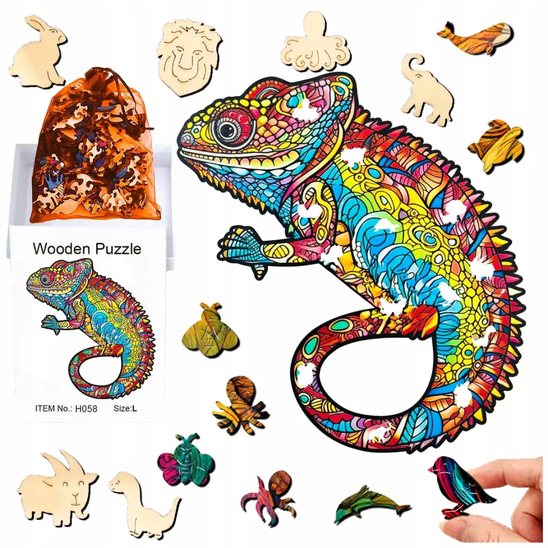 Houten Kameleon Puzzel 140 Stukjes