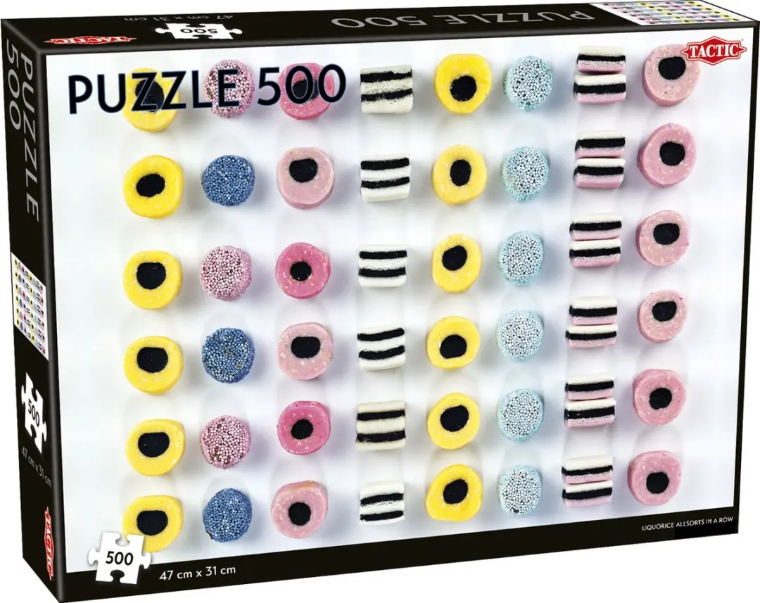 Liquorice allsorts in a row