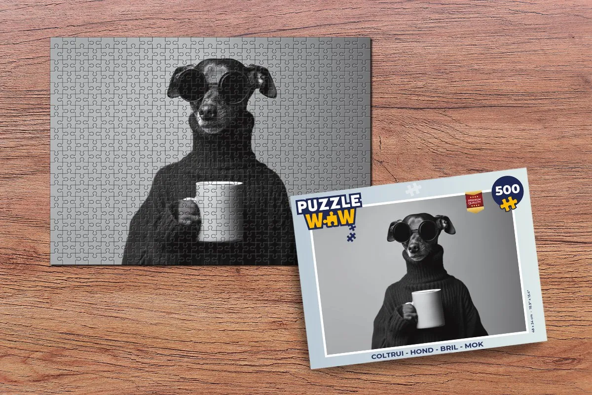 PuzzleWow Legpuzzel 500 Stuks - Hond Mok Bril - MPN 8721414227563
