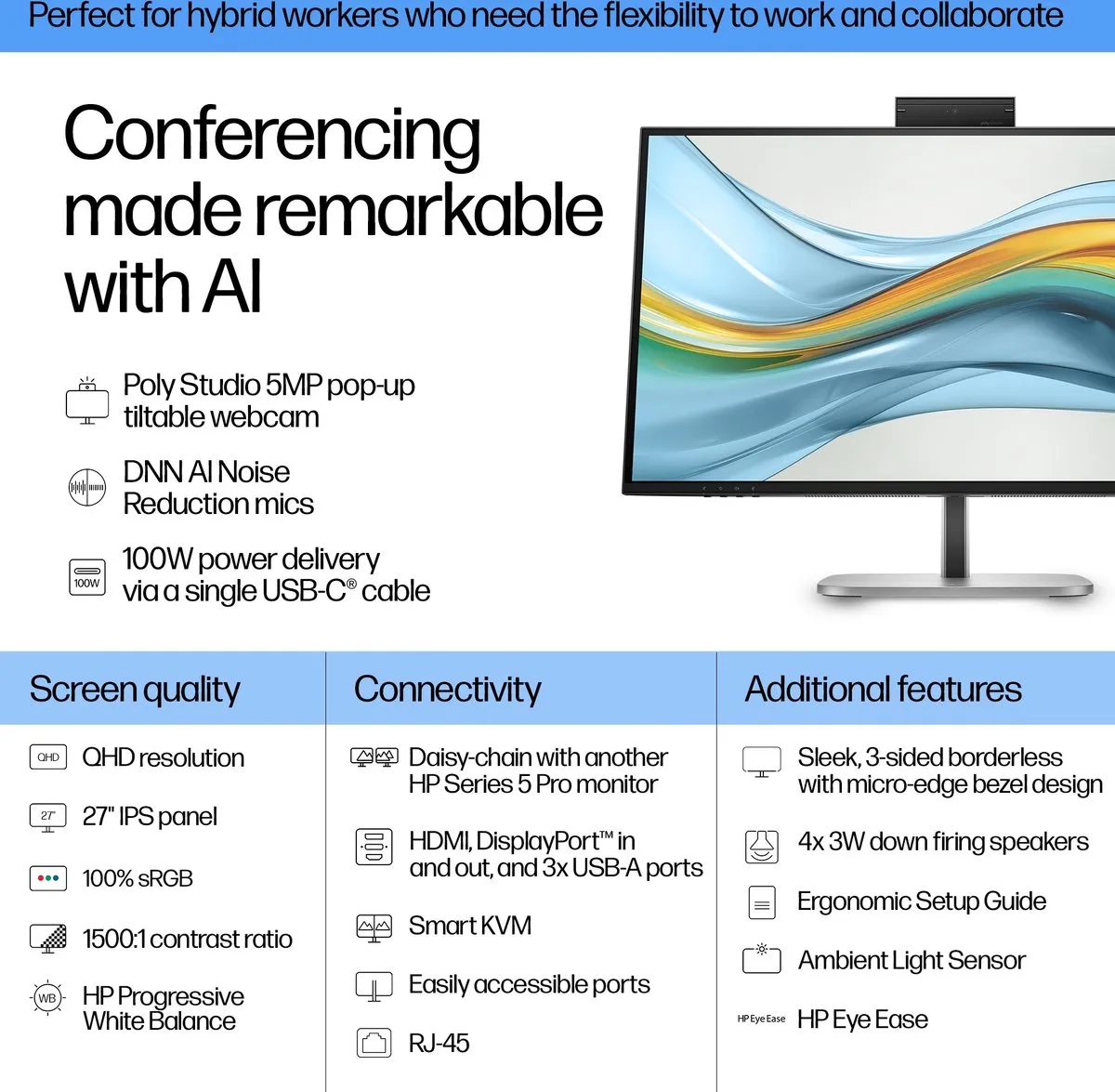 HP Series 5 527pm Conferencing Monitor 27" QHD - USB-C 100W