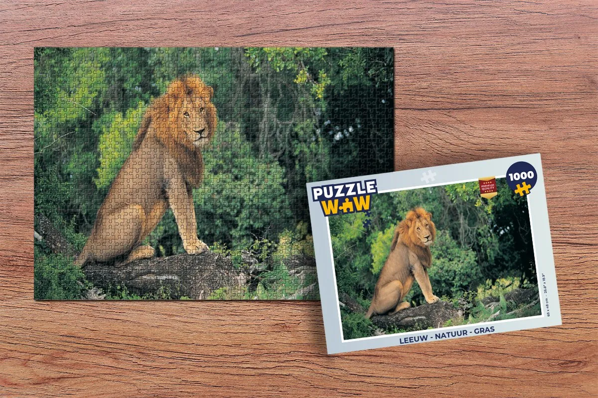 PuzzleWow Leeuw Natuur Gras Legpuzzel 1000 Stuks - Multicolor